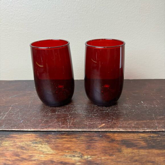 Vintage Royal Cranberry Ruby Red Set of 2 Tumbler Glasses 8 Oz Retro Drinkware - Picture 7 of 8